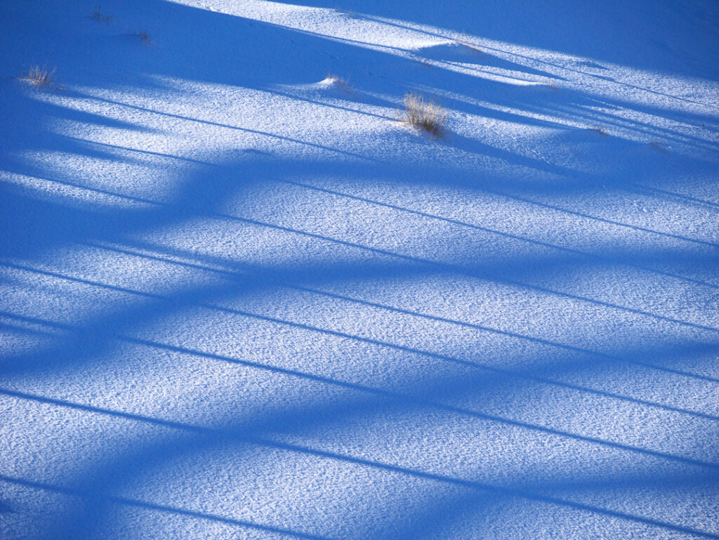 Patterns on the snow at The Snow Farm cross country skiing area, Cardrona Valley, New Zealand
