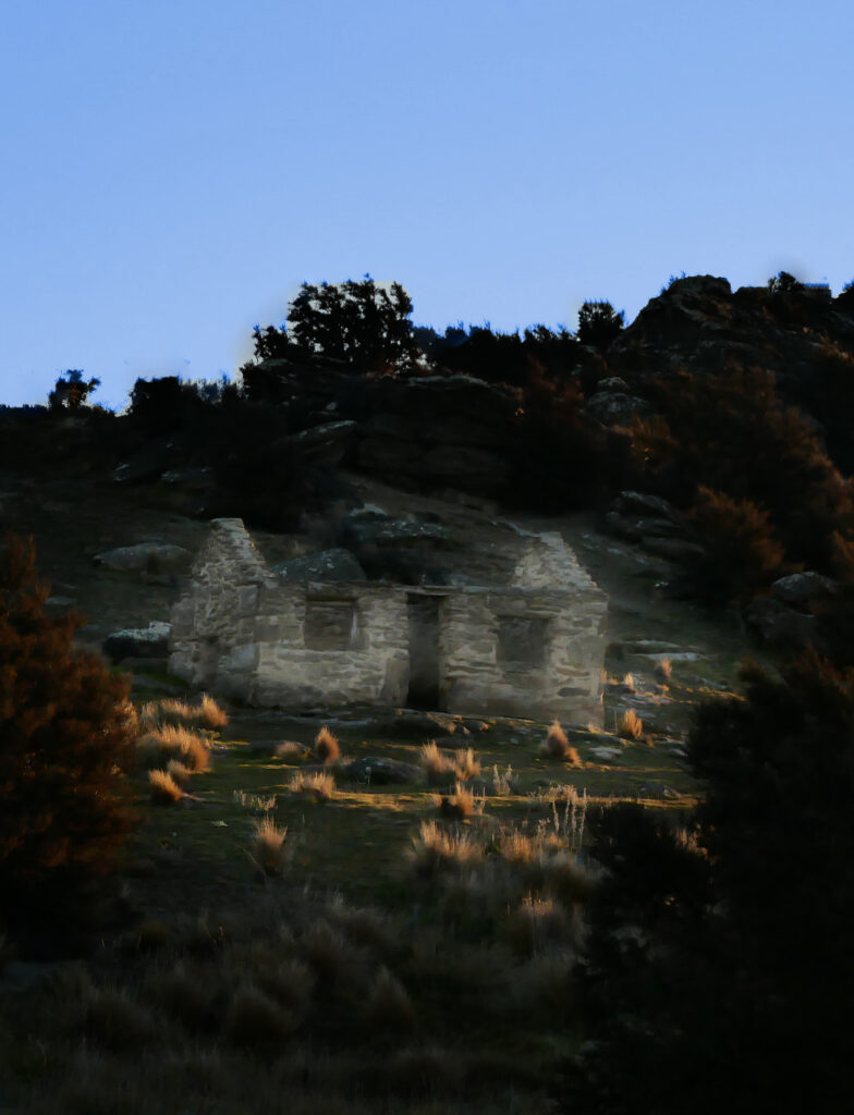 Historic gold mining cottage at Bendigo, Central Otago, New Zealand