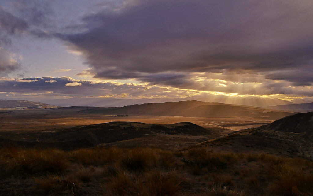 Sunset from Oteake Conservation Park. The Maniototo Plain